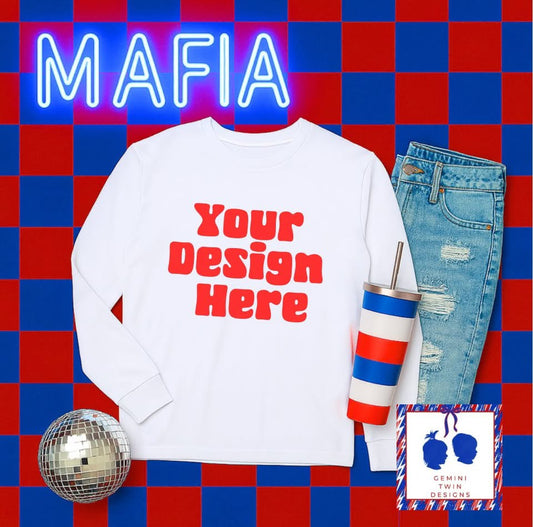 Mafia Neon White Crewneck Mock Up